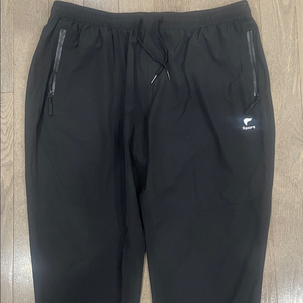 Sport Unisex Black Windbreaker Athletic Pull On Pants Zipper Pockets 2XL